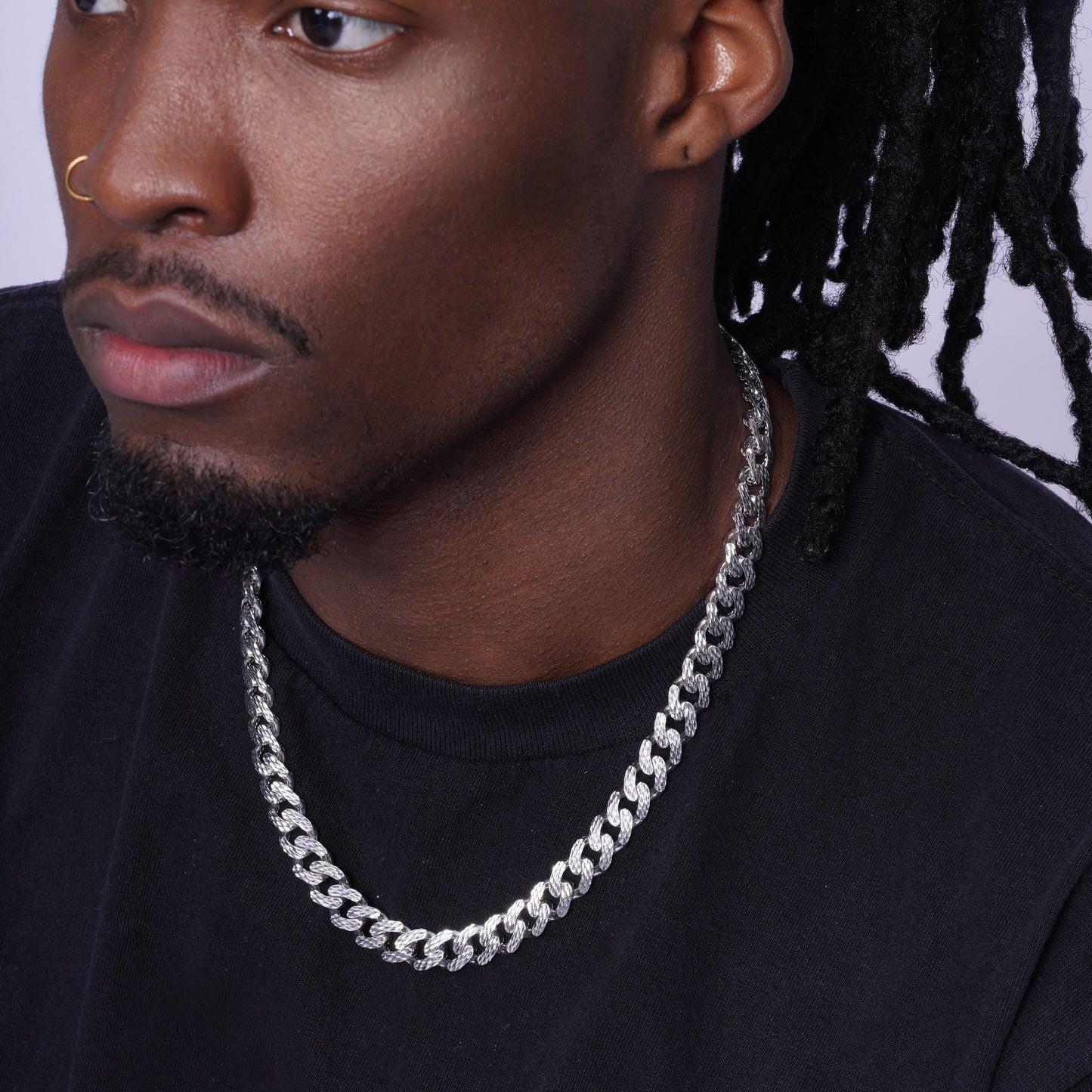 Rhodium Plated 925 Sterling Silver Diamond Cut Miami Curb Link 10.5mm Chain - PAN00246