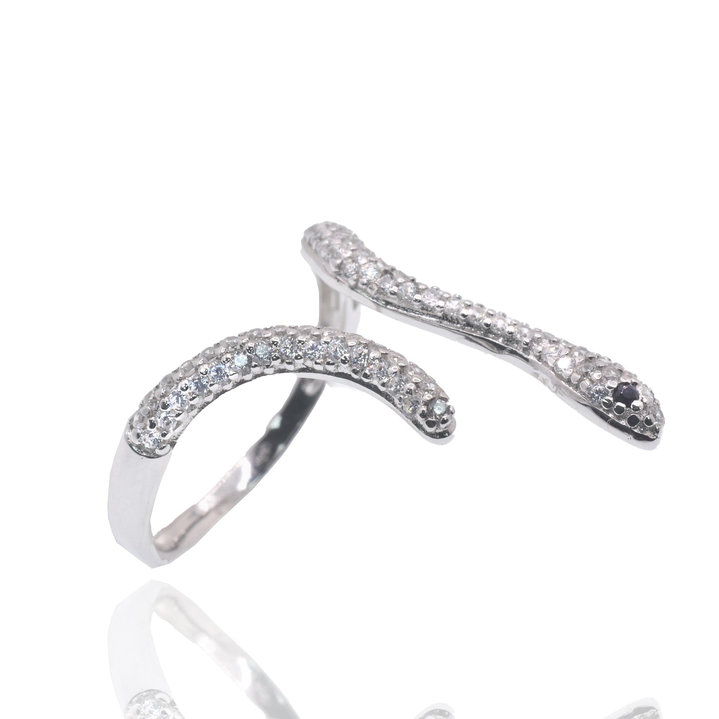 Rhodium Plated 925 Sterling Silver Snake Clear CZ Ring - PAR00040