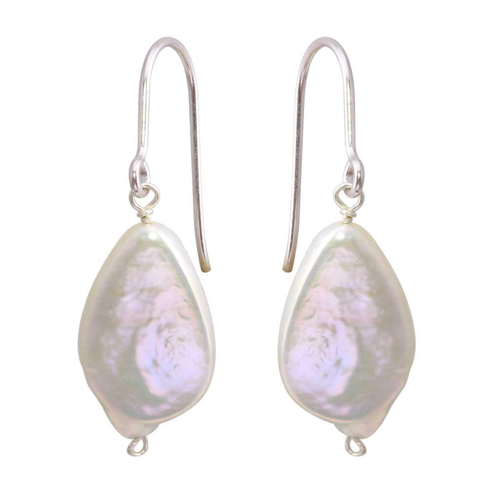 Silver 925 Rhodium Plated Fish Hook Teardrop Shape Dangling Pearl Earrings - PJE00006 | Silver Palace Inc.