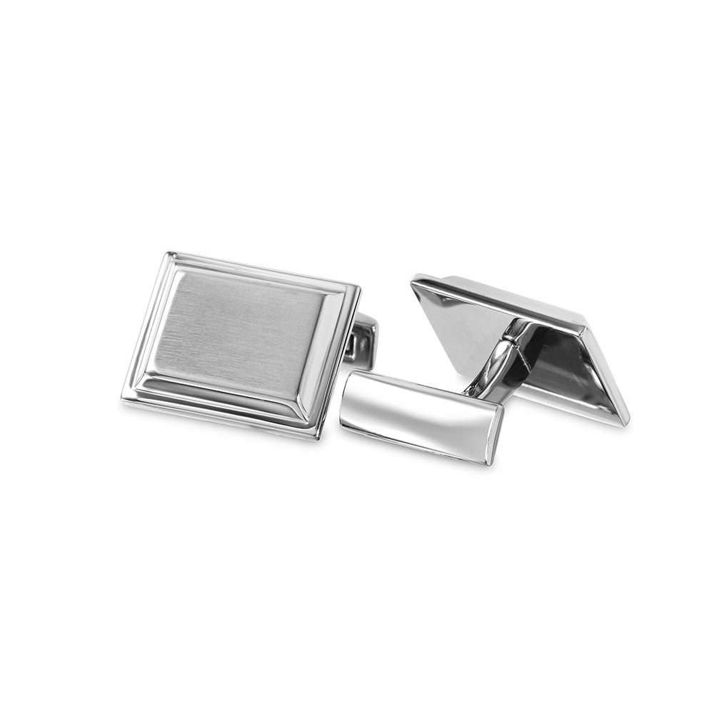 Rhodium Plated Stainless Steel Square 16mm x 20mm Whale Back Cufflink - SCU000019