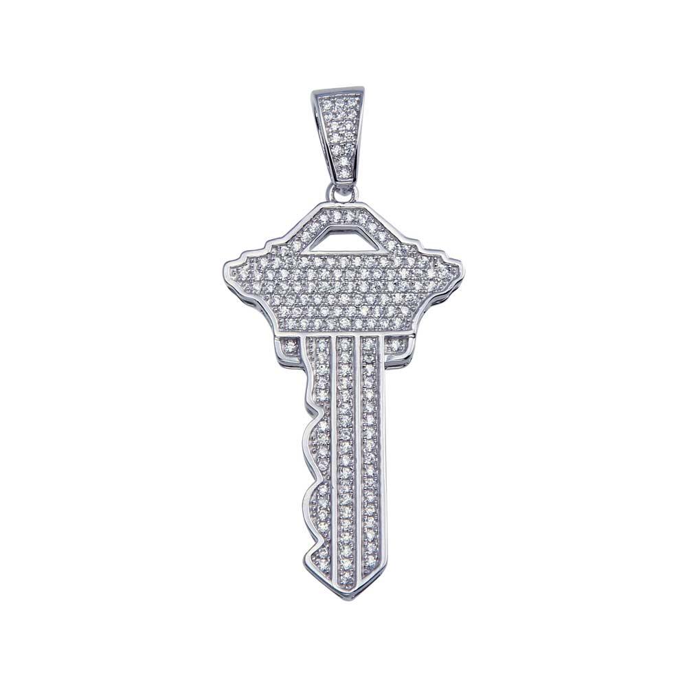 Rhodium Plated 925 Sterling Silver Key Hip Hop Pendant - SLP00037 | Silver Palace Inc.