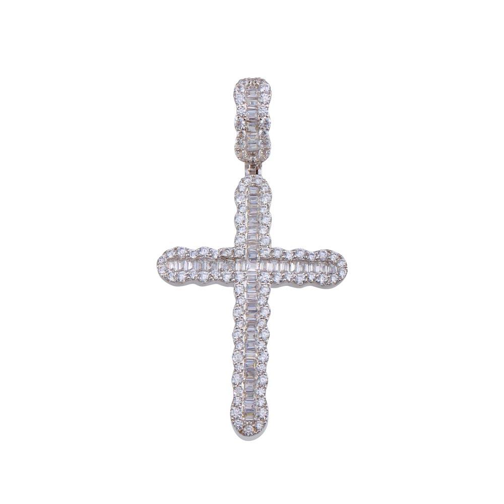 Rhodium Plated 925 Sterling Silver CZ Cross Hip Hop Pendant - SLP00160 | Silver Palace Inc.