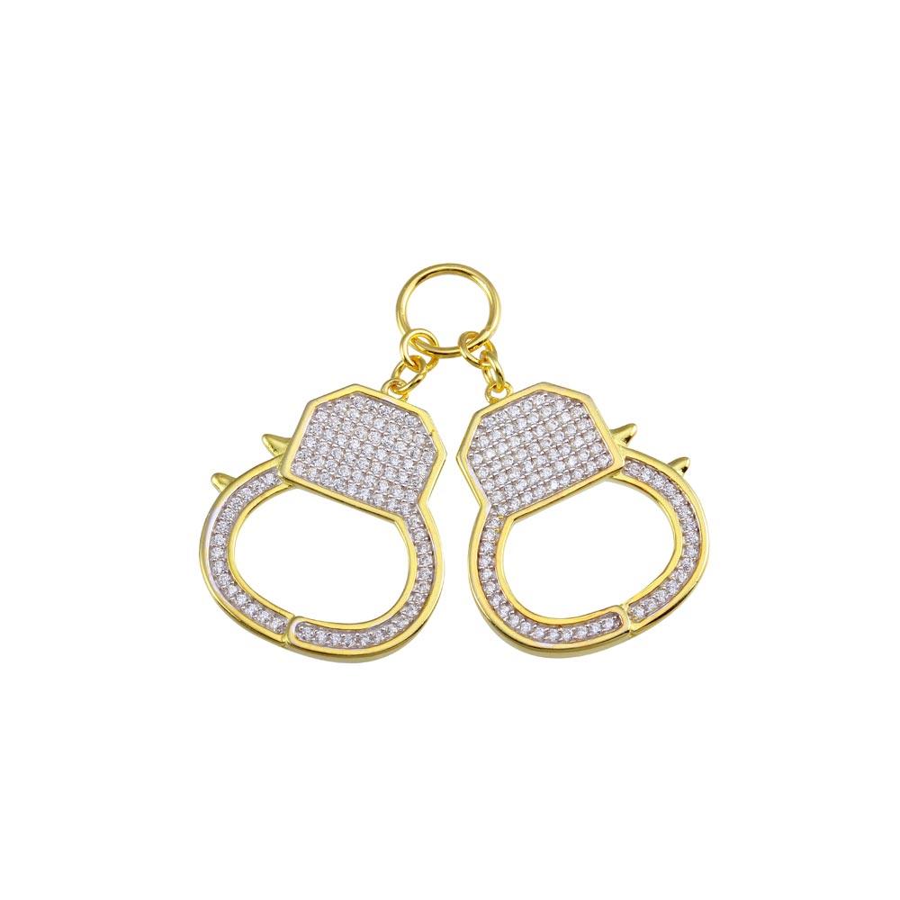 Silver 925 Gold Plated CZ Hand Cuffs Hip Hop Pendant - SLP00205GP | Silver Palace Inc.
