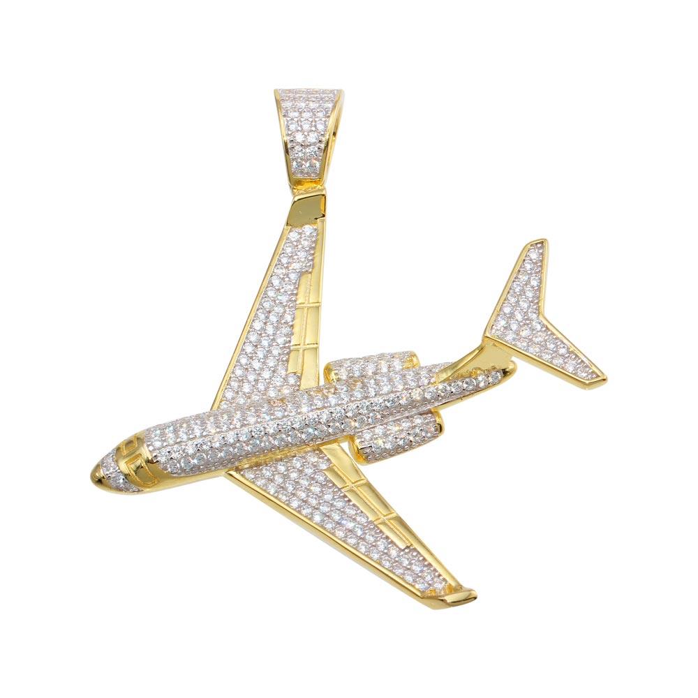 Silver 925 Gold Plated CZ Air Bus Hip Hop Pendant - SLP00211GP | Silver Palace Inc.