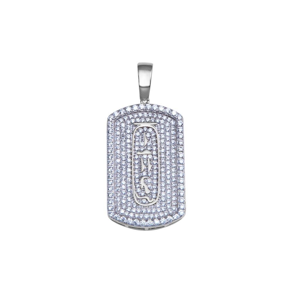 Rhodium Plated 925 Sterling Silver Clear CZ Dogtag Pendant - SLP00223RH | Silver Palace Inc.