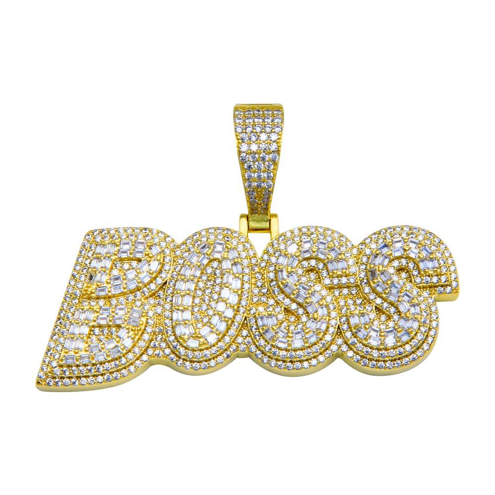 Silver 925 Gold Plated CZ BOSS Hip Hop Pendant - SLP00241GP | Silver Palace Inc.