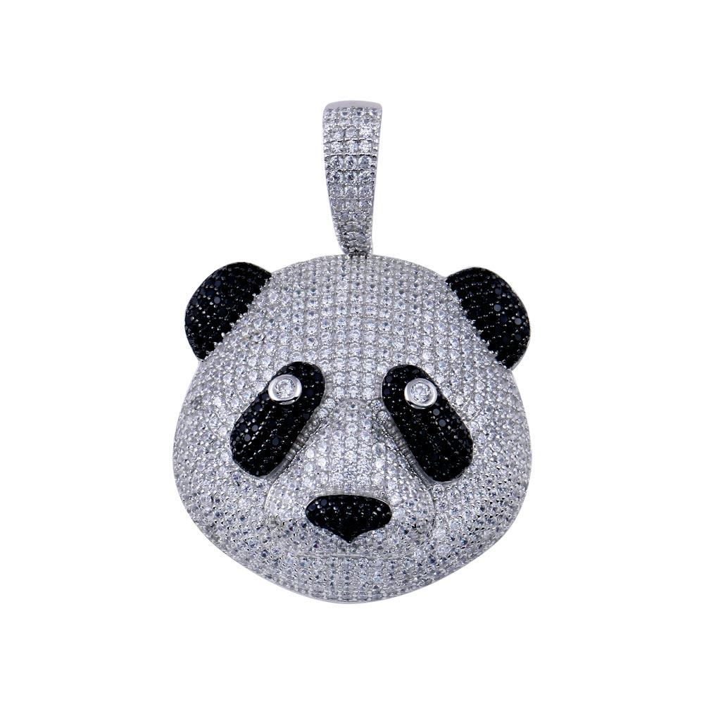 Rhodium Plated 925 Sterling Silver CZ Panda Hip Hop Pendant - SLP00265 | Silver Palace Inc.