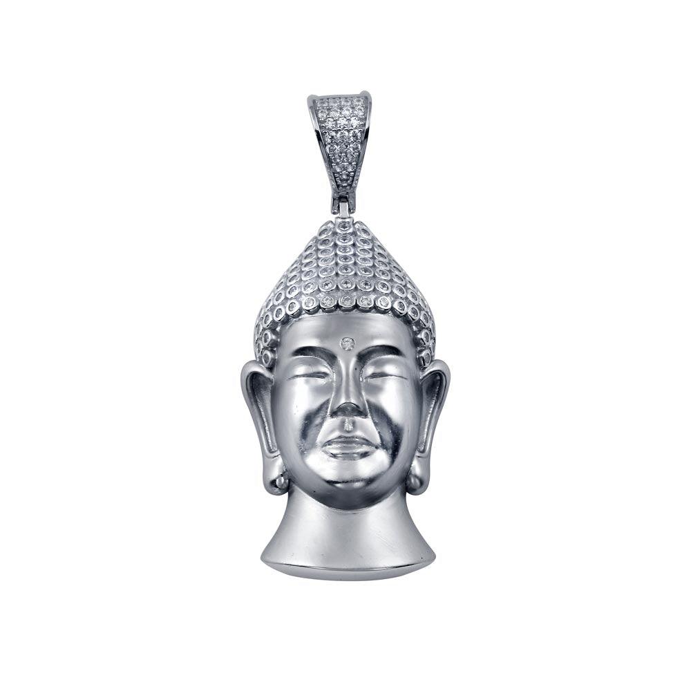 Rhodium Plated 925 Sterling Silver CZ Buddha Hip Hop Pendant - SLP00268 | Silver Palace Inc.