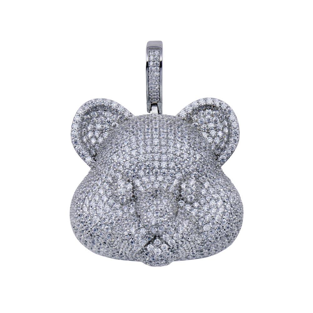 Rhodium Plated 925 Sterling Silver CZ Bear Hip Hop Pendant - SLP00271 | Silver Palace Inc.