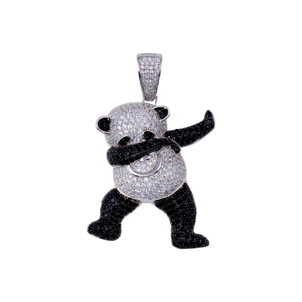 Rhodium Plated 925 Sterling Silver CZ Panda Hip Hop Pendant - SLP00272 | Silver Palace Inc.