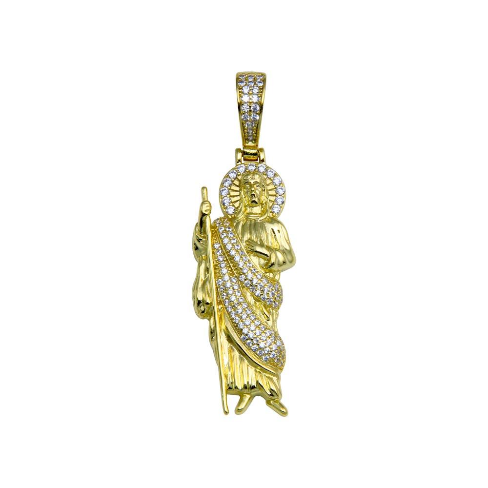 Silver 925 Gold Plated CZ St Jude Hip Hop Pendant - SLP00279GP | Silver Palace Inc.