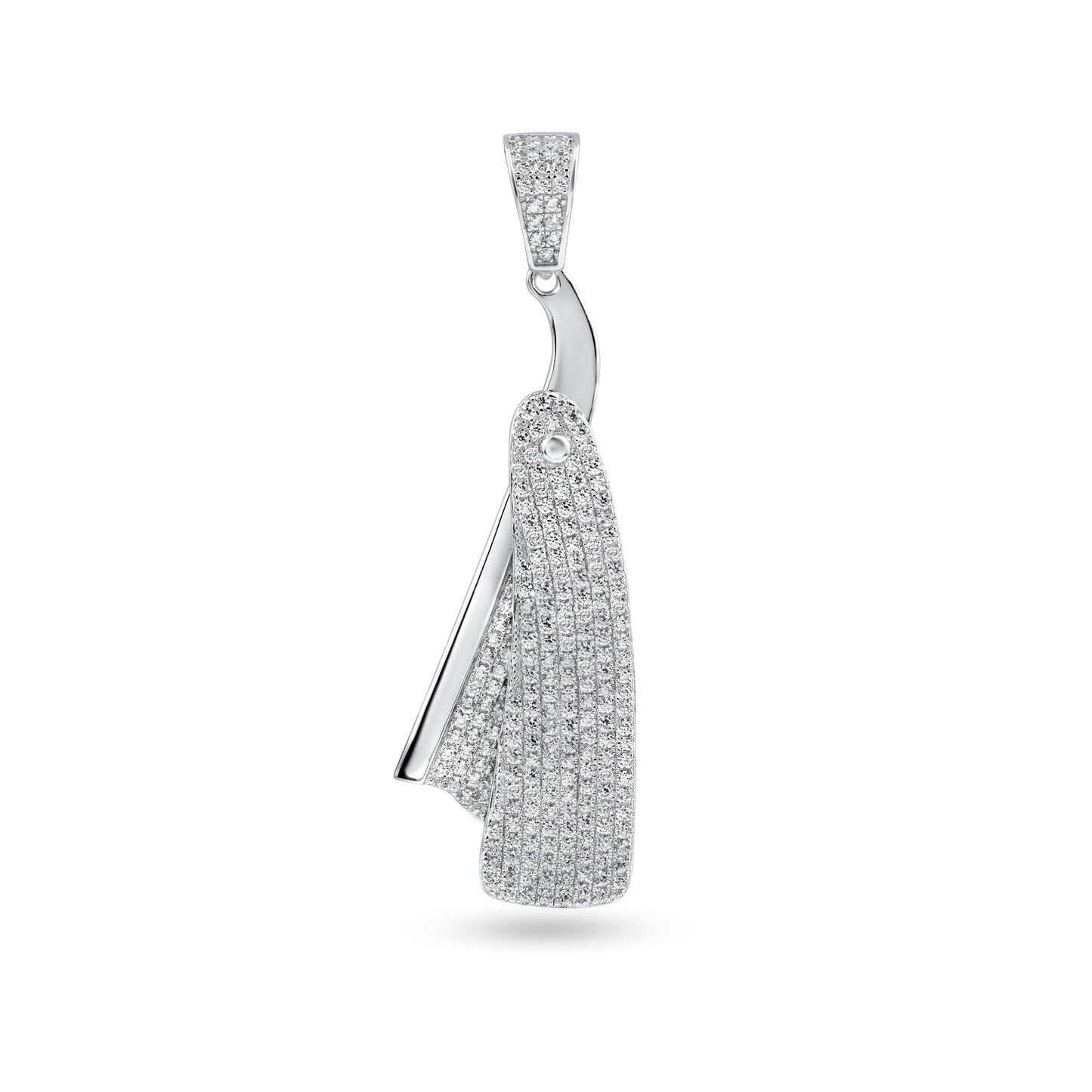 Rhodium Plated 925 Sterling Silver Barber Razor Clear CZ Pendant - SLP00352RH | Silver Palace Inc.
