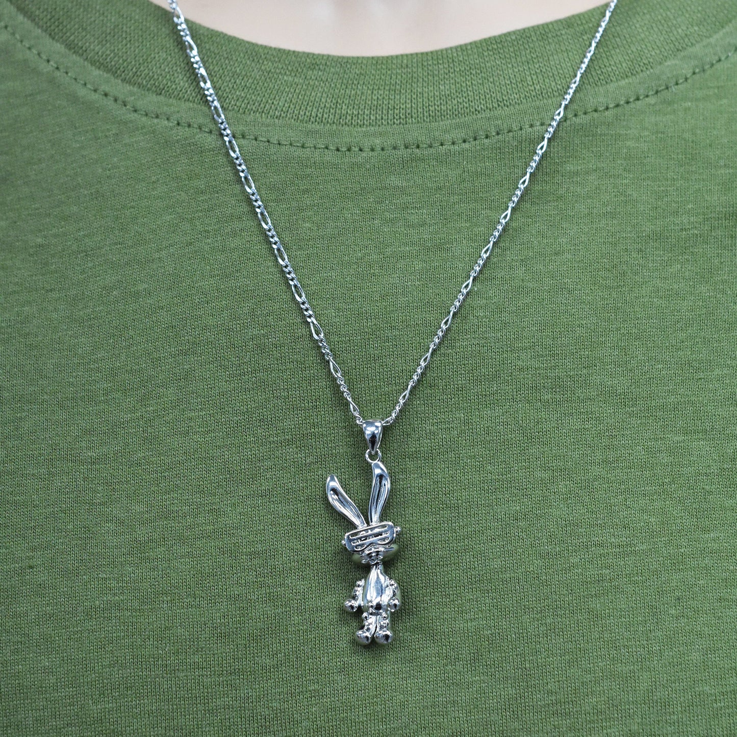 Rhodium Plated 925 Sterling Silver Rabbit Sunglasses Black CZ 10mm x 33mm Pendant - SLP00486