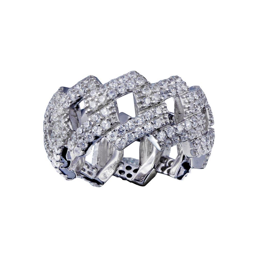 Rhodium Plated 925 Sterling Silver CZ Curb Eternity Band Ring - SLR00001 | Silver Palace Inc.