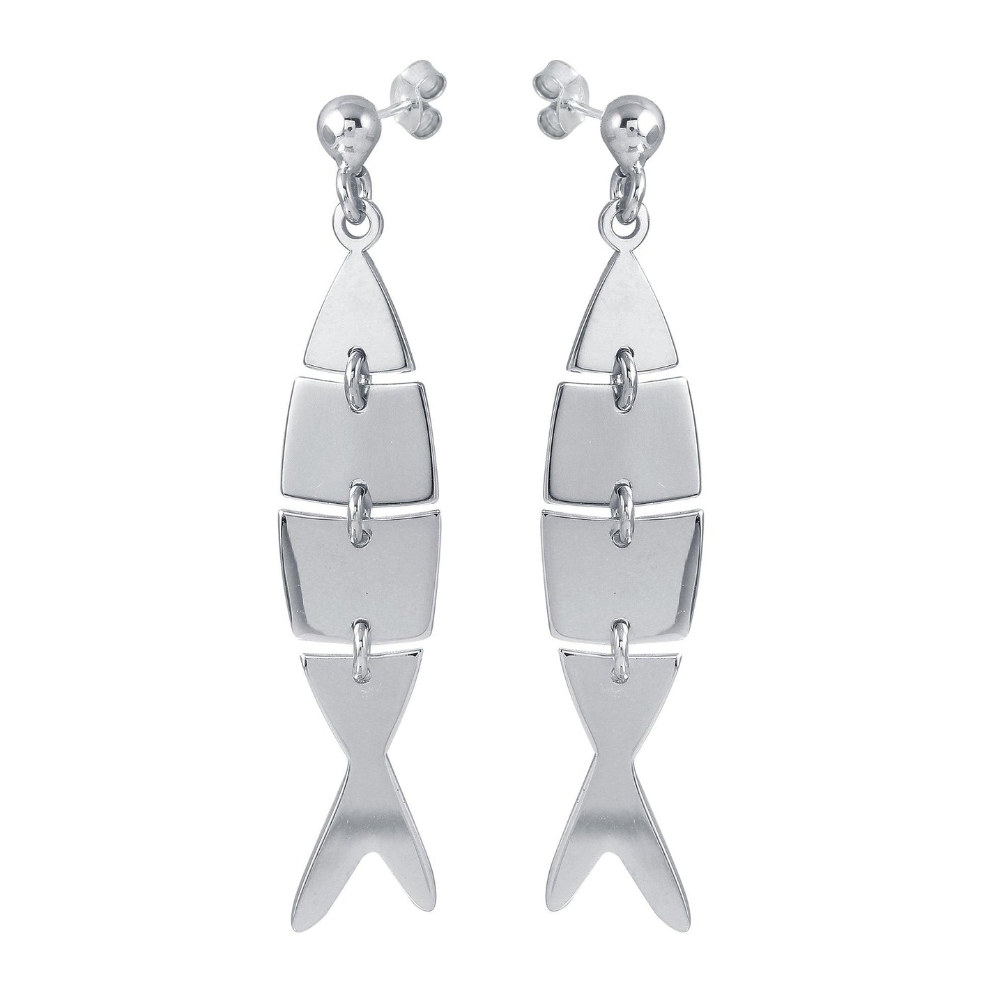 Silver 925 Rhodium Dangling Flexible Fish Earrings - SOE00027 | Silver Palace Inc.