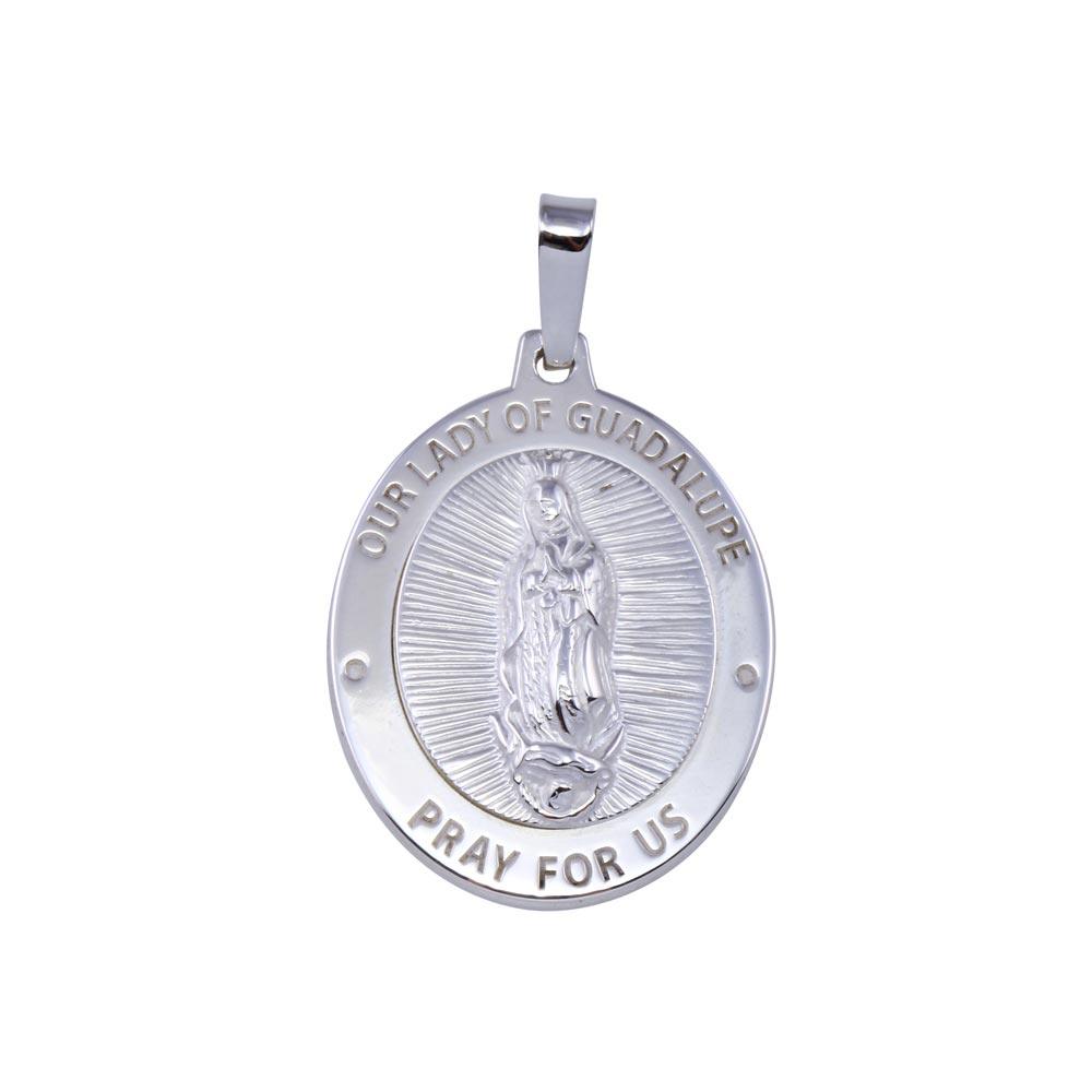 Silver 925 High Polished Nuestra Señora de Guadalupe Oval Pendant - SOP00172 | Silver Palace Inc.