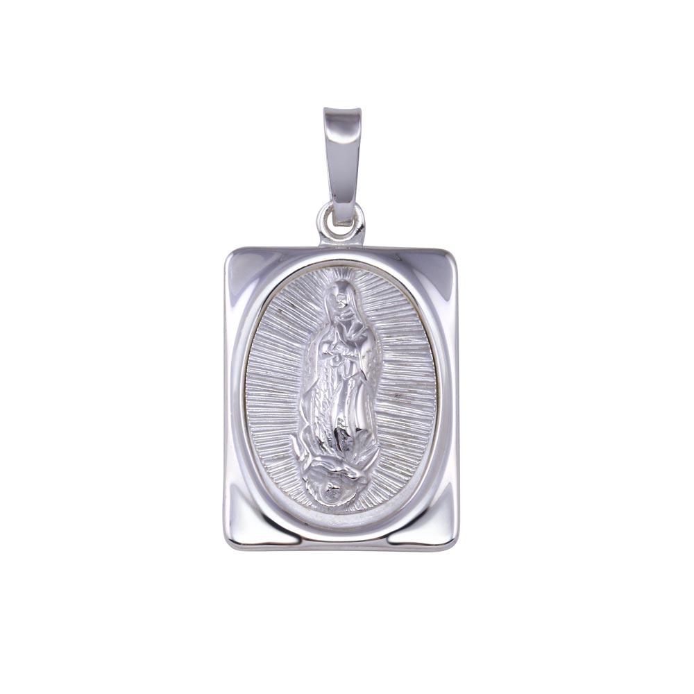 Silver 925 High Polished Nuestra Señora de Guadalupe Rectangular Pendant - SOP00174 | Silver Palace Inc.