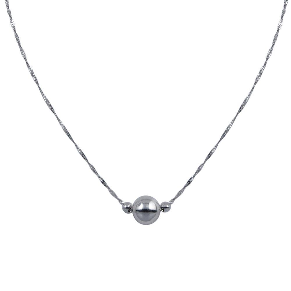 Silver 925 Rhodium Plated 3 Beads Singapore Chain Necklace - SOP00091 | Silver Palace Inc.