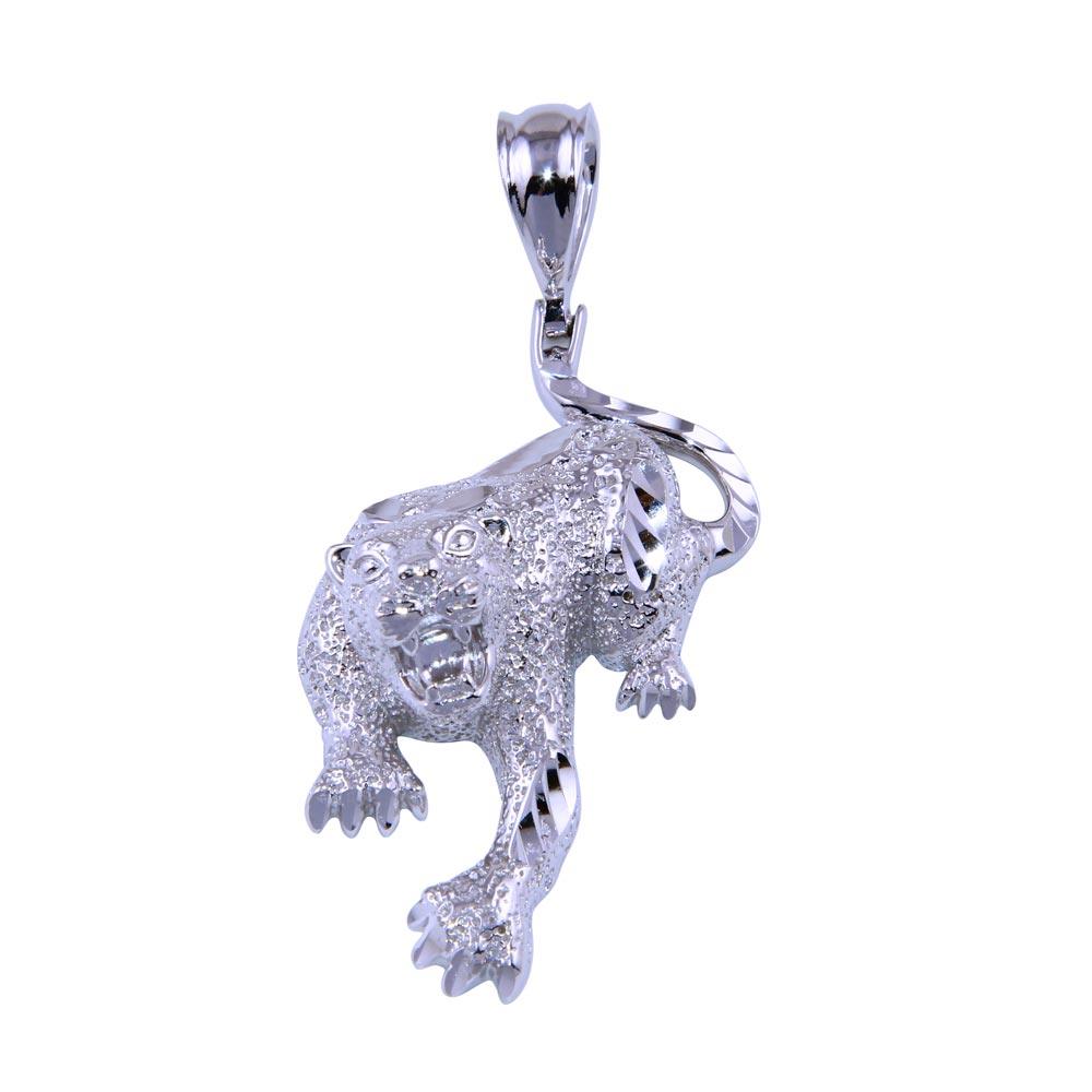Rhodium Plated 925 Sterling Silver CZ Cheetah Pendant - SLP00291 | Silver Palace Inc.