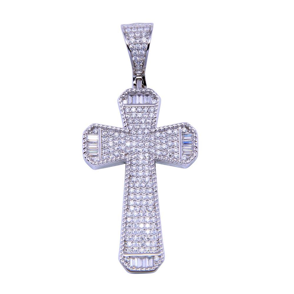 Rhodium Plated 925 Sterling Silver CZ Cross Pendant - SLP00319 | Silver Palace Inc.