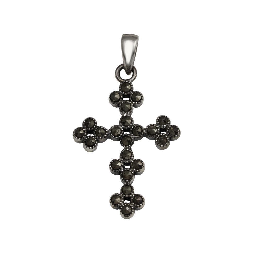 Silver 925 Oxidized Cross Marcasite Stone Pendant - SPP00001 | Silver Palace Inc.