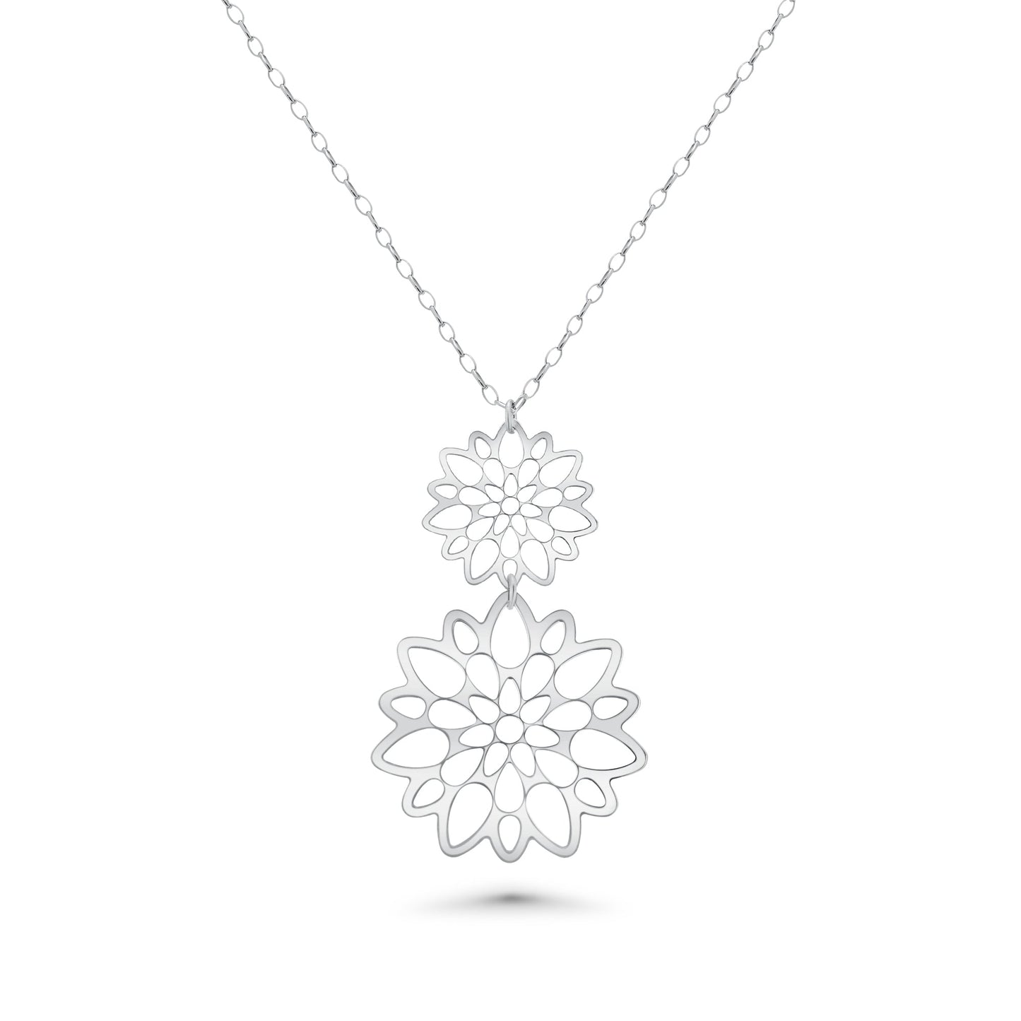 Rhodium Plated 925 Sterling Silver Double Cut Out Flower Earring and Necklace Set - SPS00100