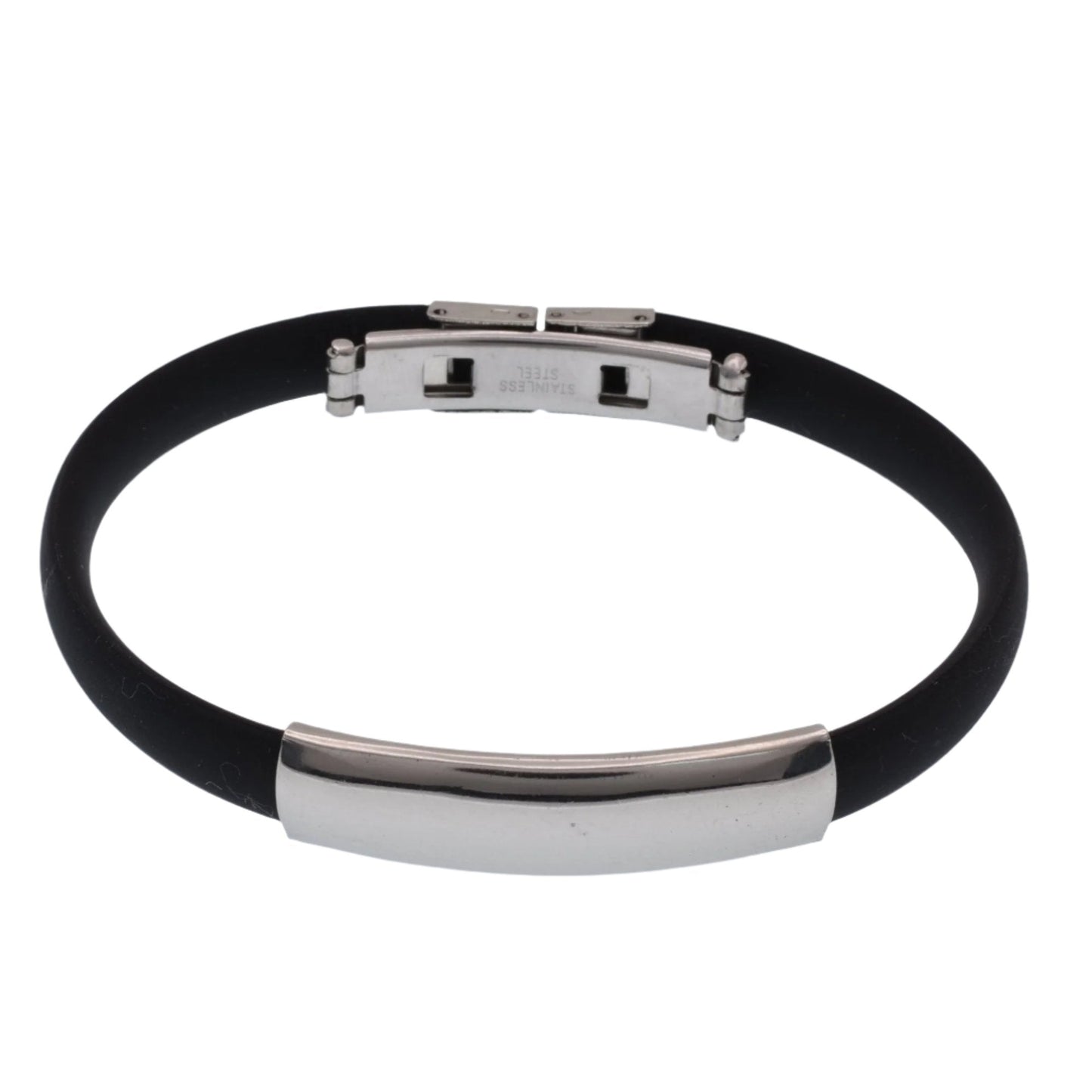 Stainless Steel Rectangular Design Rubber Bracelet - SSB00043