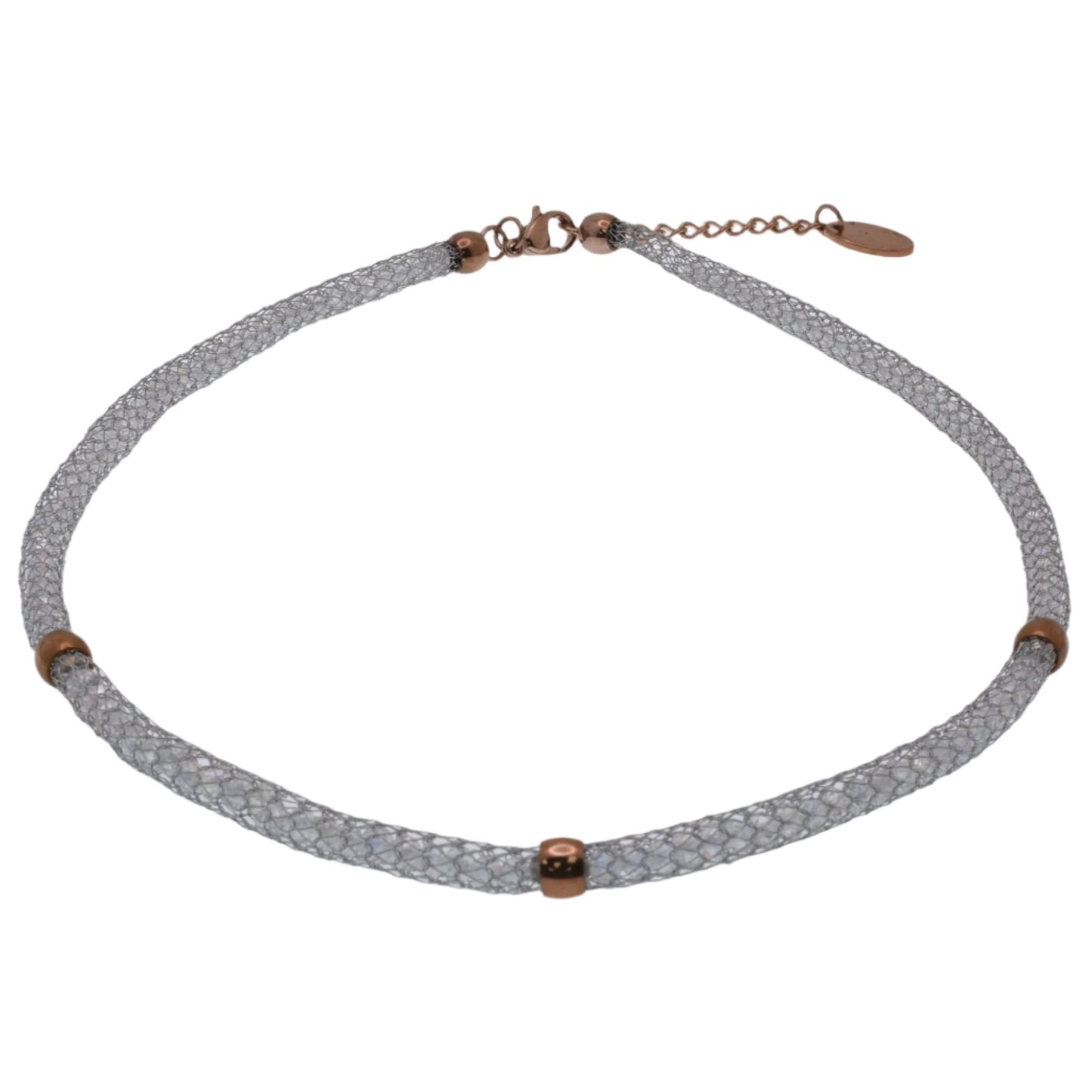 Stainless Steel Mesh Rose Gold Color Bead Adjustable 4.5mm Necklace - SSC00021