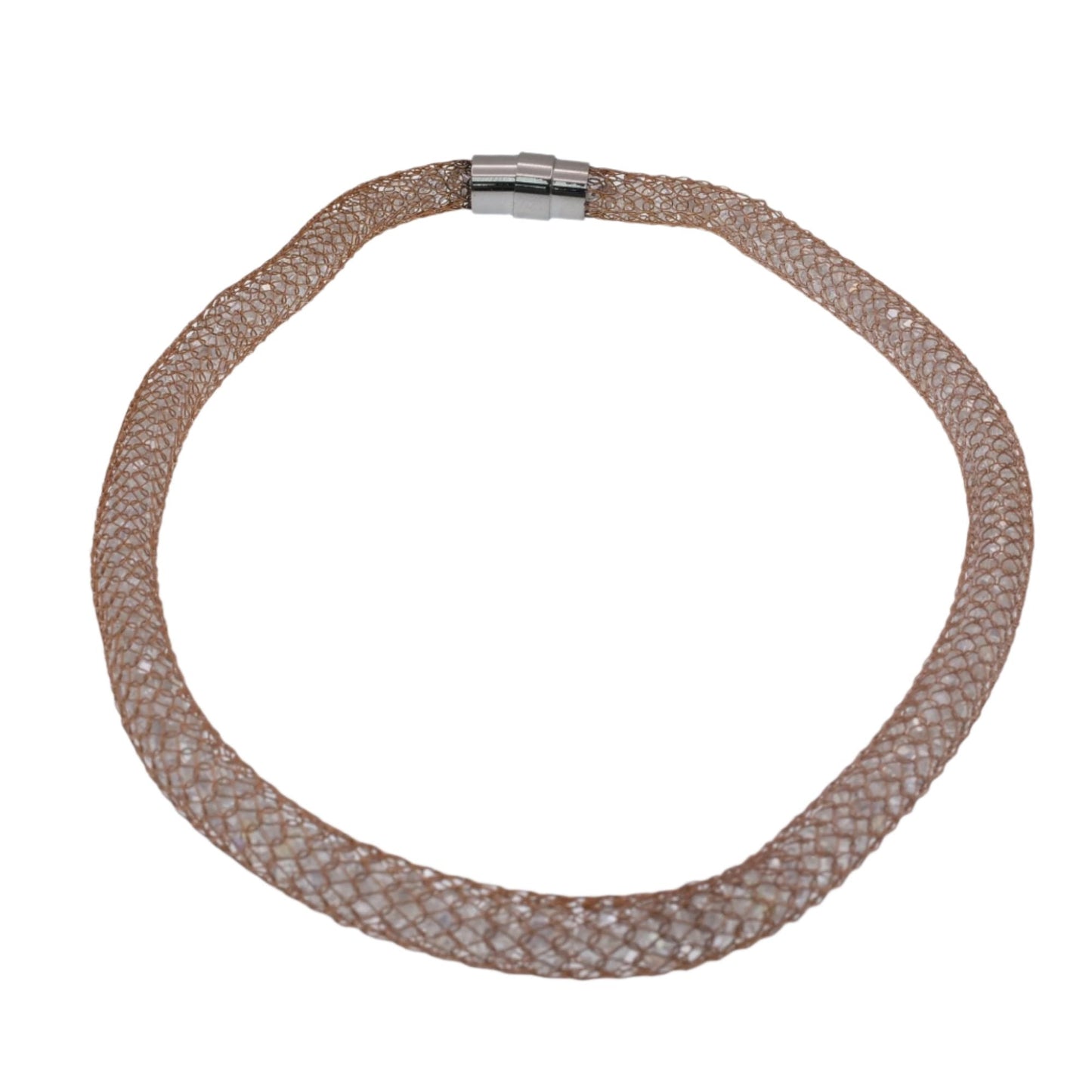Stainless Steel Rose Gold Color Mesh Crystal Inserts 7mm Magnetic Necklace - SSC00024
