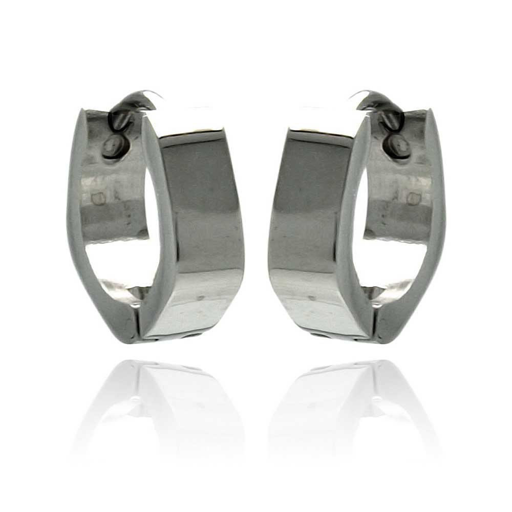 Rhodium Plated Stainless Steel Huggie Hoop Earrings - SSE00075