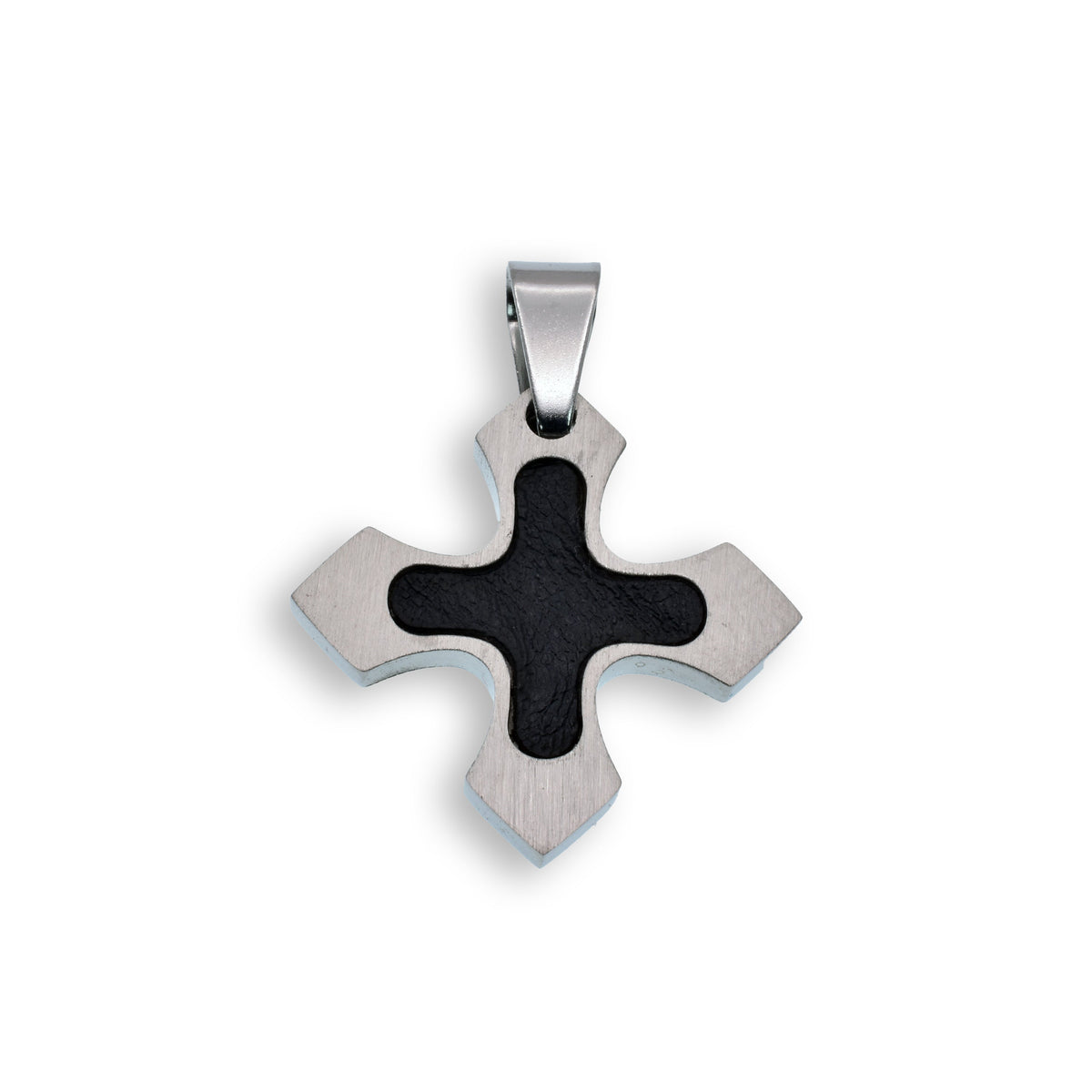 Rhodium Plated Stainless Steel Carbon Cross Pendant - SSP00022
