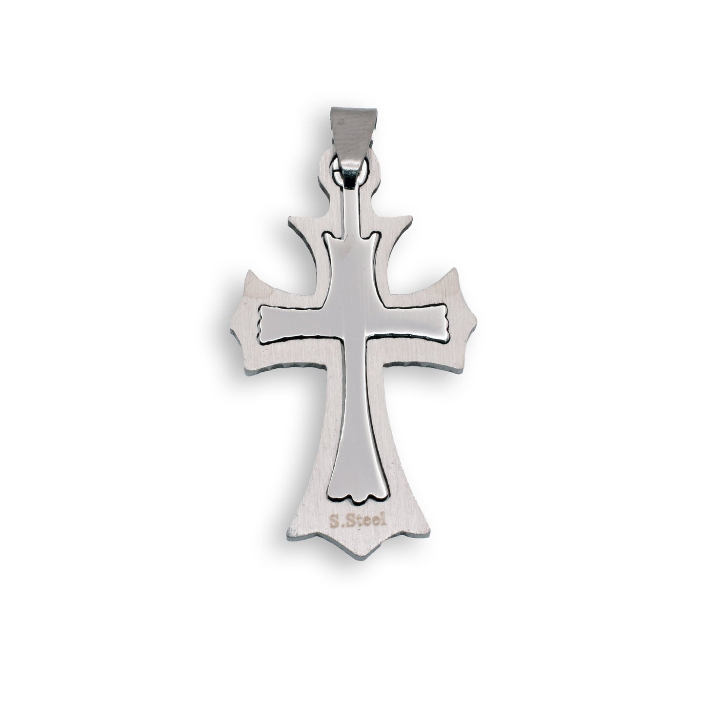 Rhodium Plated Stainless Steel Double Cross Inlay Pendant - SSP00046