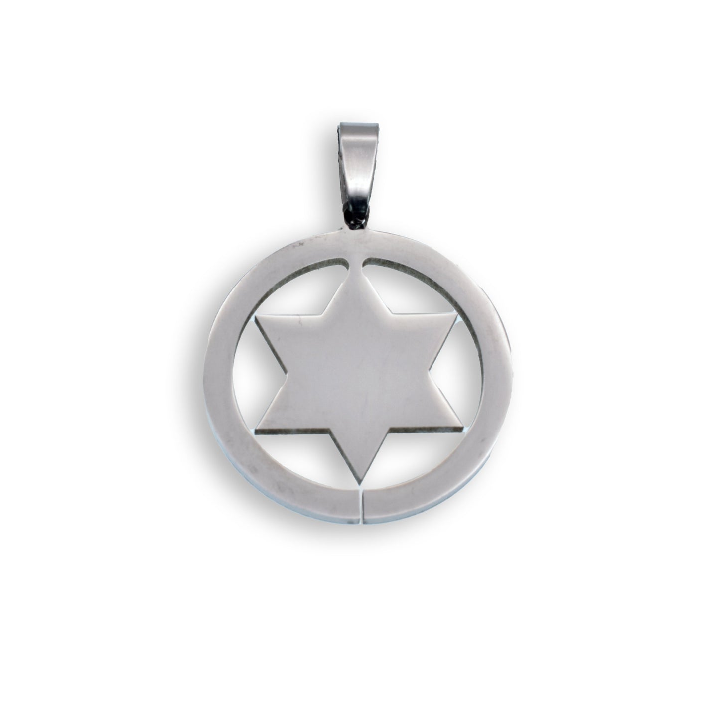Rhodium Plated Stainless Steel Star of David Circle Pendant - SSP00047