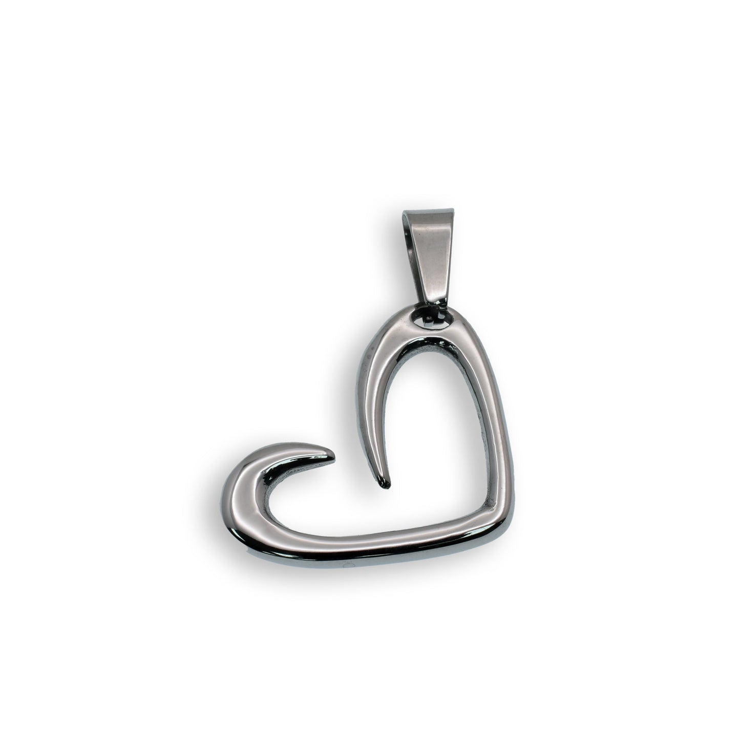 Rhodium Plated Stainless Steel Open Heart Pendant - SSP00050