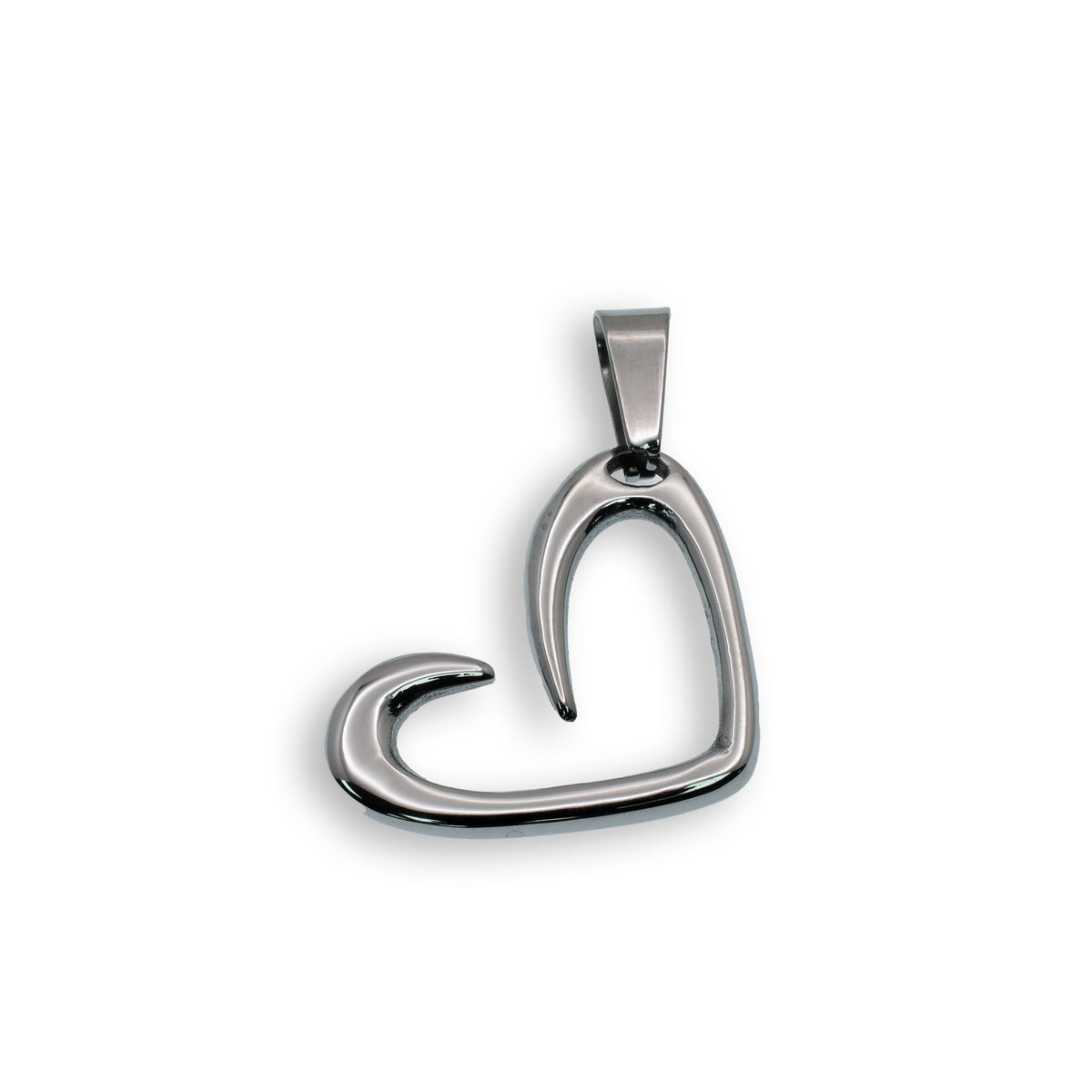 Rhodium Plated Stainless Steel Open Heart Pendant - SSP00050