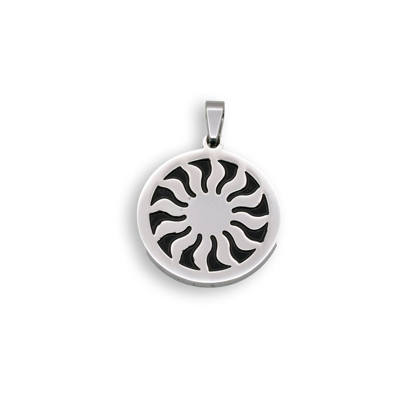 Rhodium Plated Stainless Steel Sun & Black Enamel Pendant - SSP00060