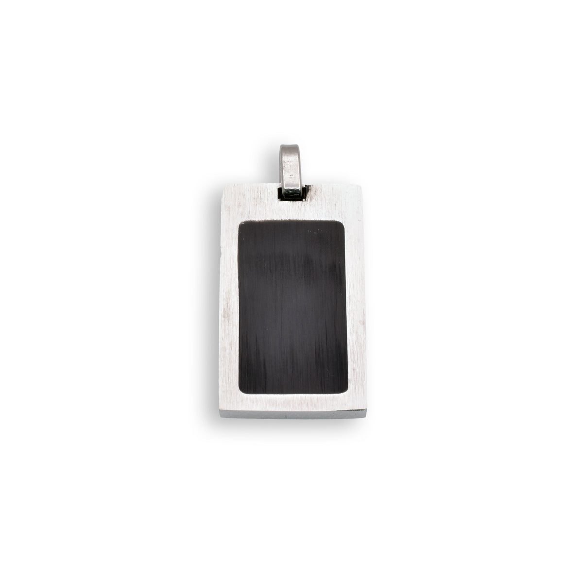 Rhodium Plated Stainless Steel Black Inlay Rectangle Pendant - SSP00062