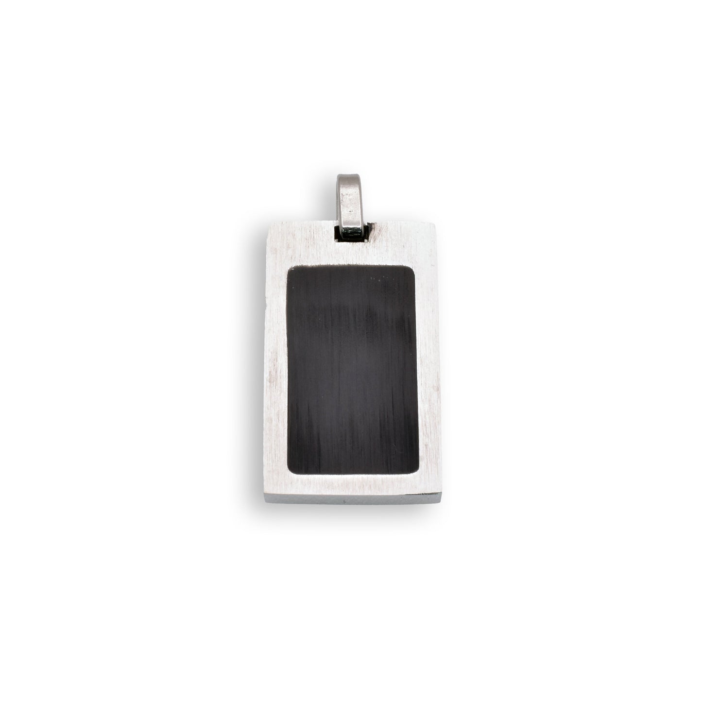 Rhodium Plated Stainless Steel Black Inlay Rectangle Pendant - SSP00062