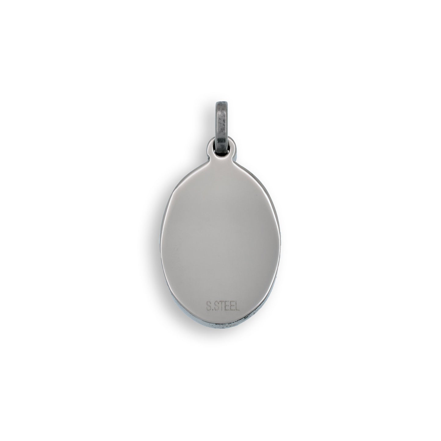 Rhodium Plated Stainless Steel High Polish Oval Pendant - SSP00074