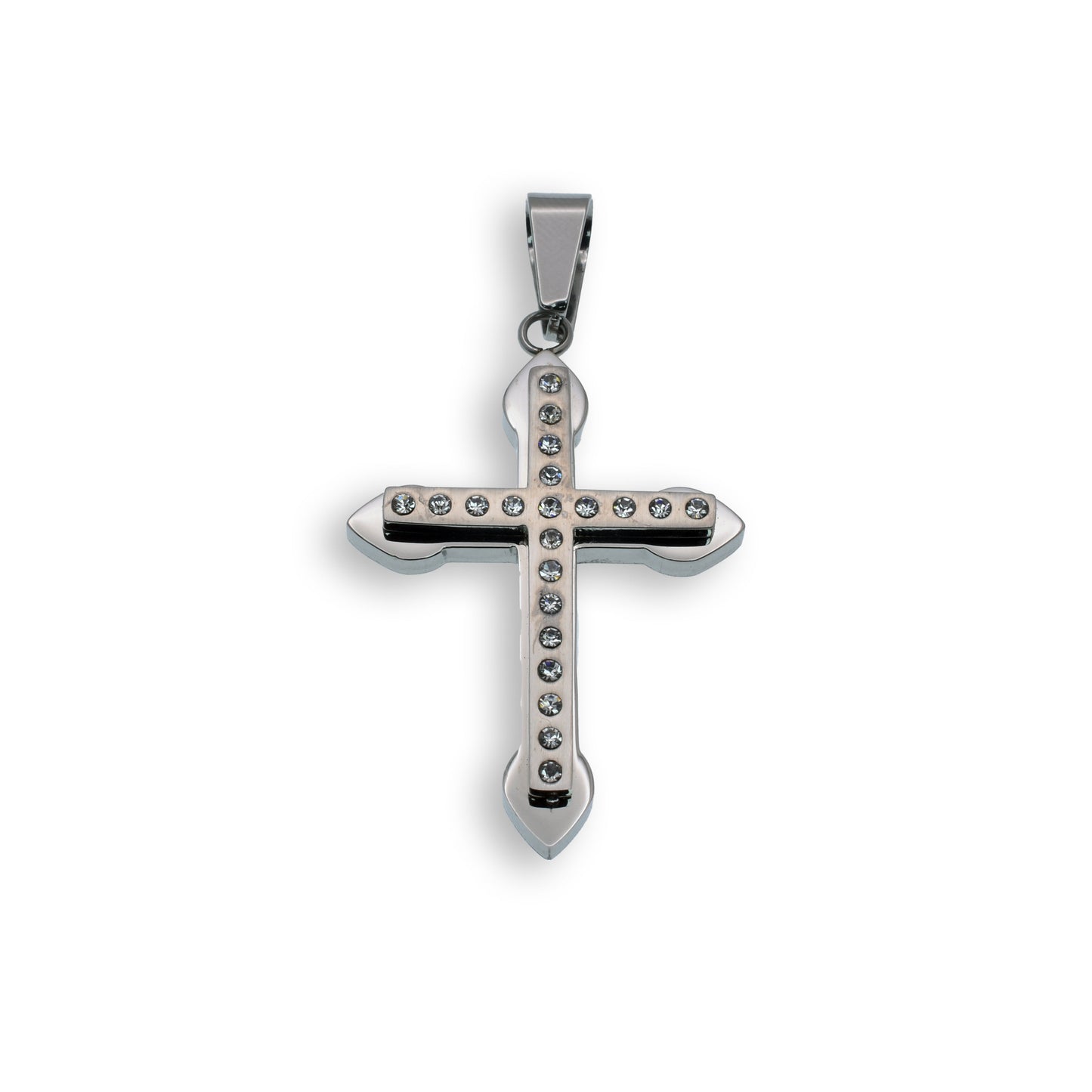 Rhodium Plated Stainless Steel Thick Matte CZ Cross Pendant - SSP00128