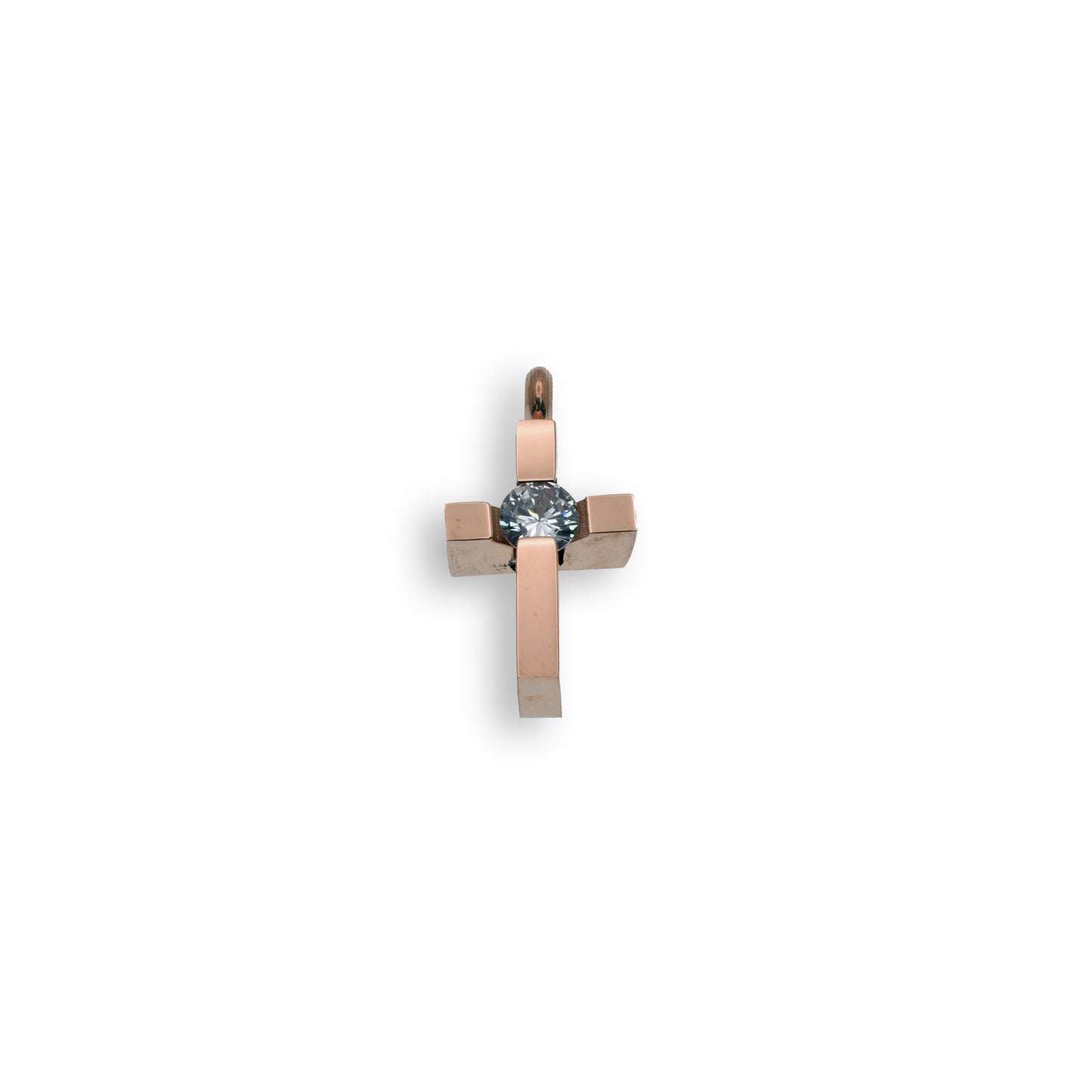 Rhodium Plated Stainless Steel Mini Block CZ Cross Pendant - SSP00136