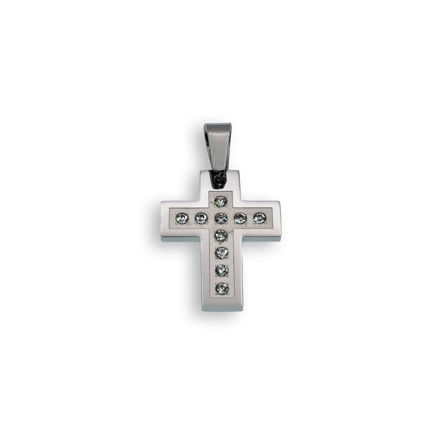 Rhodium Plated Stainless Steel Cross Clear CZ Cross Pendant - SSP00157