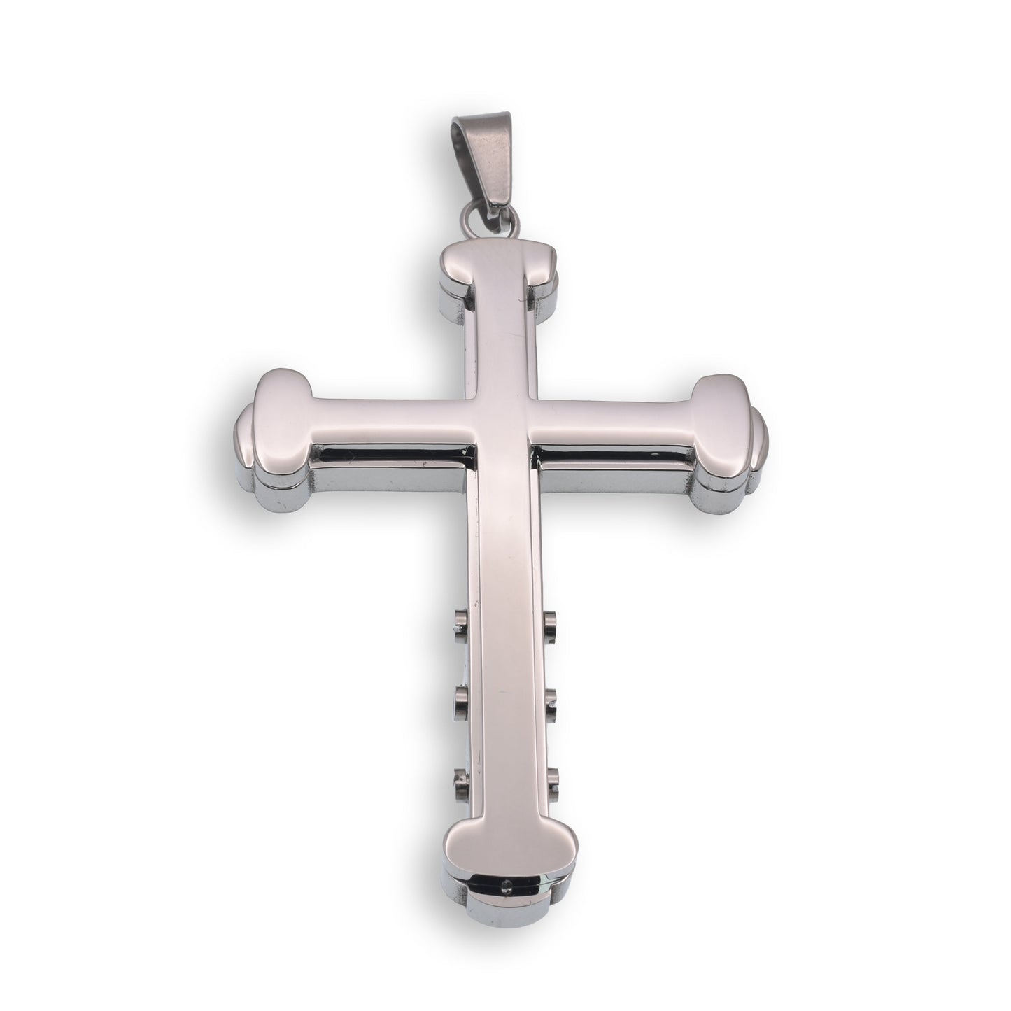 Rhodium Plated Stainless Steel Rounded Cross Pendant - SSP00169