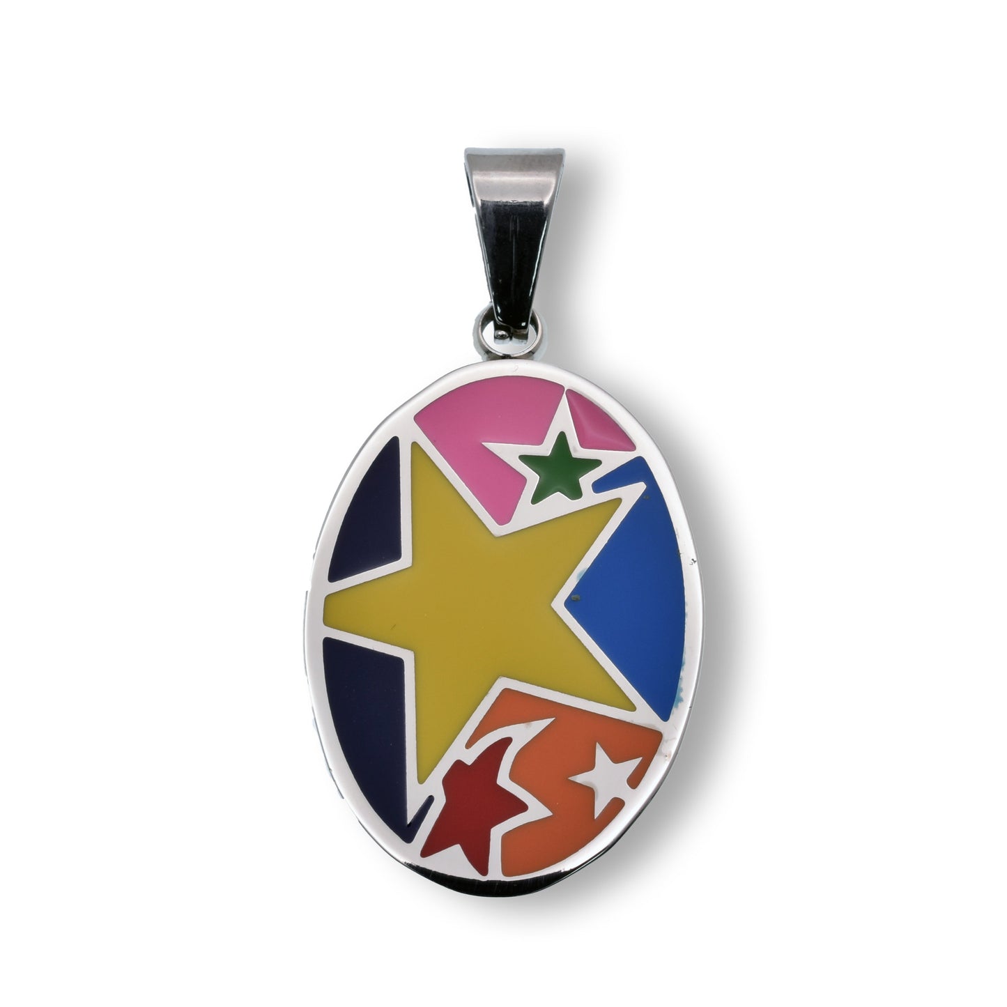 Rhodium Plated Stainless Steel Colorful Starburst 20mm x 27.7mm Pendant - SSP00238