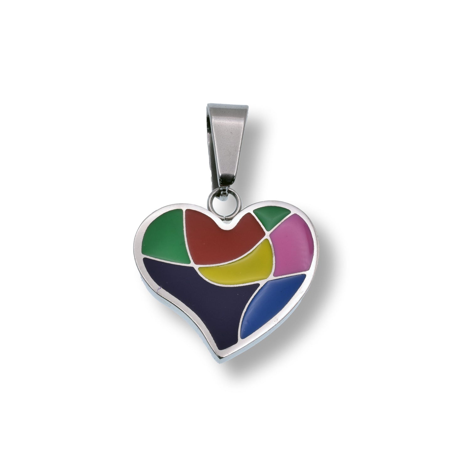 Rhodium Plated Stainless Steel Multicolor Heart 20.7mm x 19.2mm Pendant - SSP00242