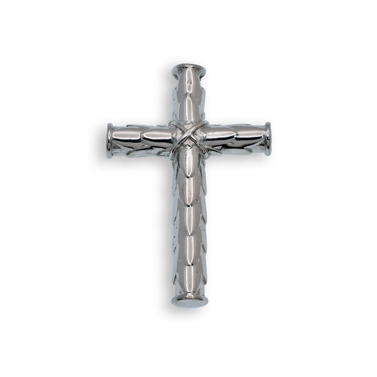 Rhodium Plated Stainless Steel Scaled Tube Cross Pendant- SSP00331