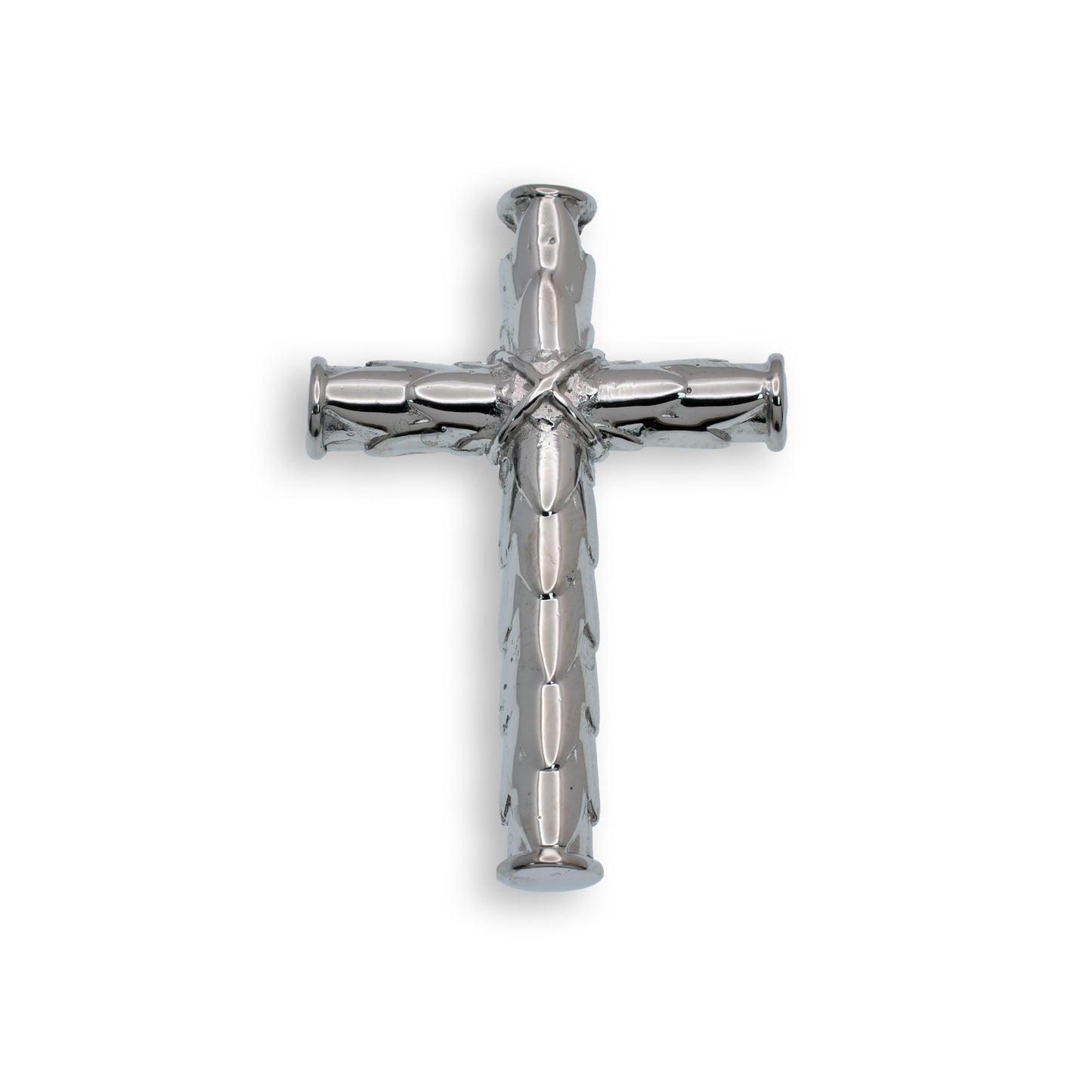 Rhodium Plated Stainless Steel Scaled Tube Cross Pendant- SSP00331
