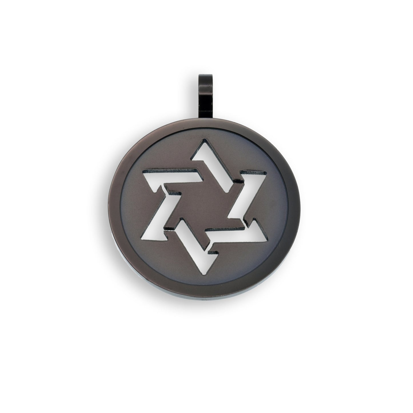 Black Rhodium Plated Stainless Steel Star of David Round Pendant - SSP00503BLK