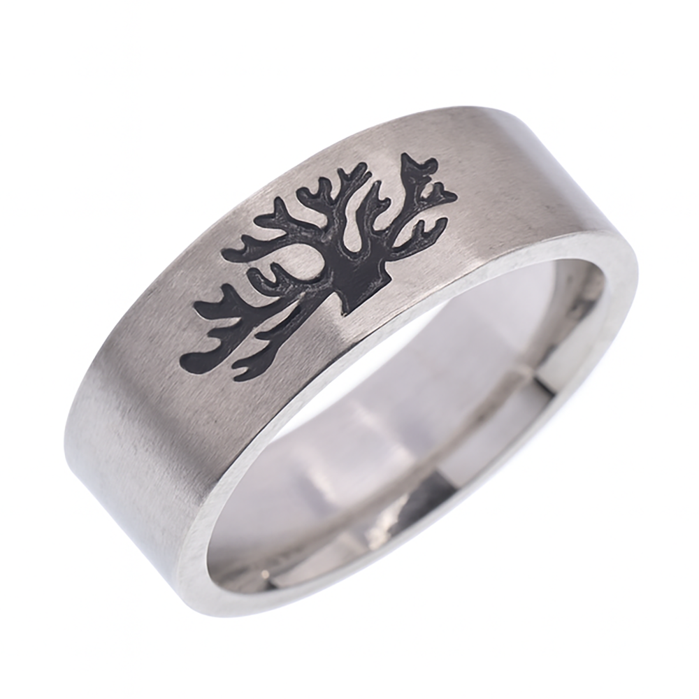 Rhodium Plate Stainless Steel Tree of Life 7mm Band Ring - SSRN065