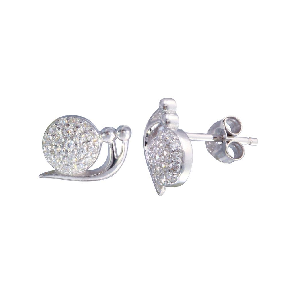 Silver 925 Rhodium Plated Snail CZ Stud Earrings - STE01216 | Silver Palace Inc.